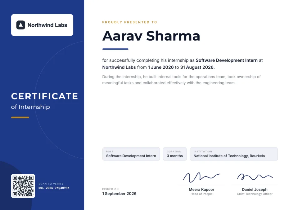 Modern Band internship certificate template