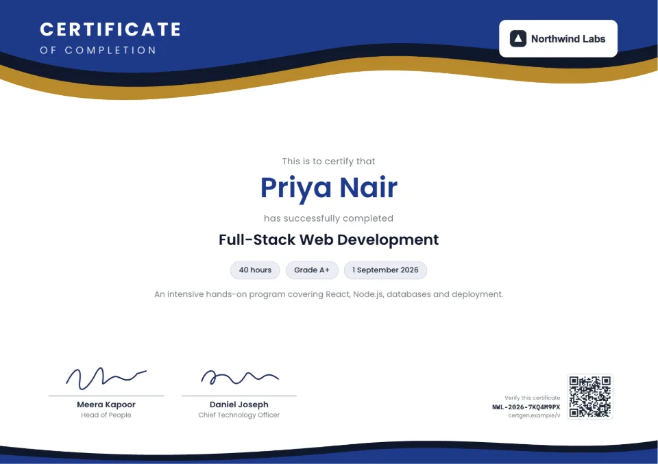 Wave course certificate template