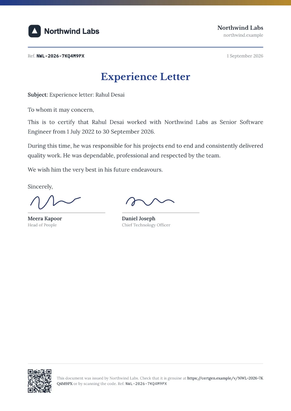 Experience Letter template